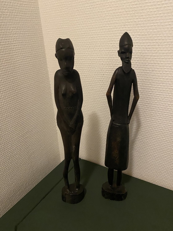 Image 1 of 2x Wooden African Figurines