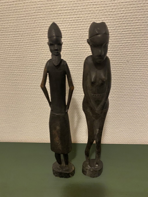 2x Wooden African Figurines