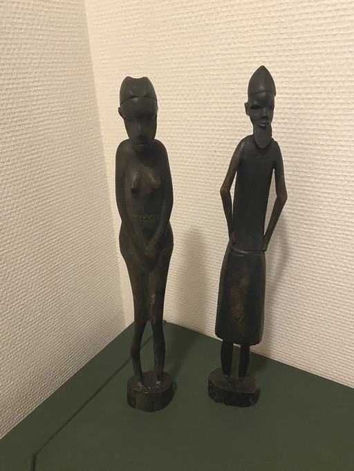 2x Wooden African Figurines