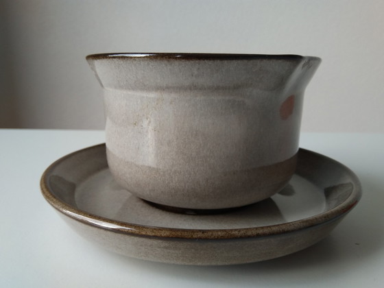 Image 1 of Potterie De Driehoek Huizen saucière, bol avec base de soucoupe