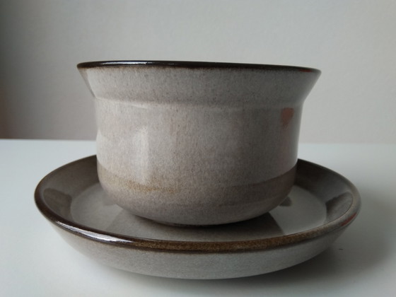 Image 1 of Potterie De Driehoek Huizen saucière, bol avec base de soucoupe