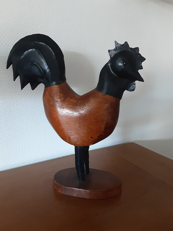 Image 1 of Décoration un coq en bois et metal