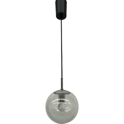 Vintage glass and metal pendant lamp for Glashütte Limburg, Germany 1970