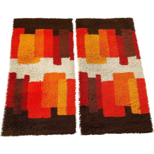 Par de alfombras vintage de pelo alto en lana multicolor de Desso, Países Bajos, década de 1970