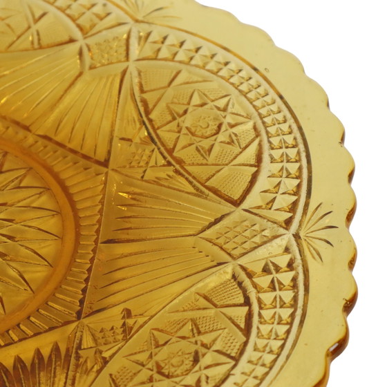 Image 1 of Vintage Art Deco Flat Fruit Bowl Amber