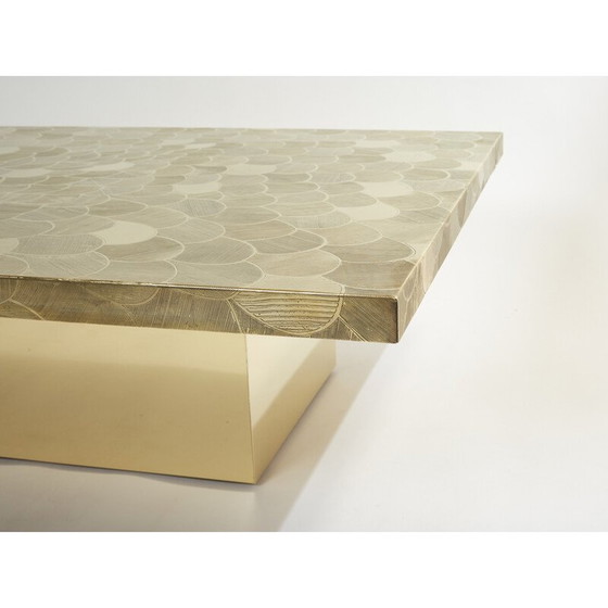 Image 1 of Tavolino da caffè belga vintage in ottone inciso di Christian Krekels, 1970