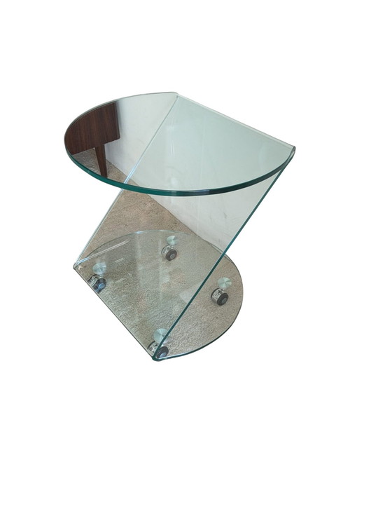 Image 1 of Space Age Glass Design Side Table With Wheels