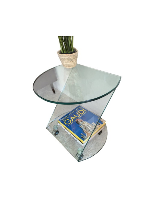 Space Age Glass Design Side Table With Wheels