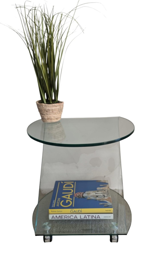 Image 1 of Space Age Glass Design Side Table With Wheels