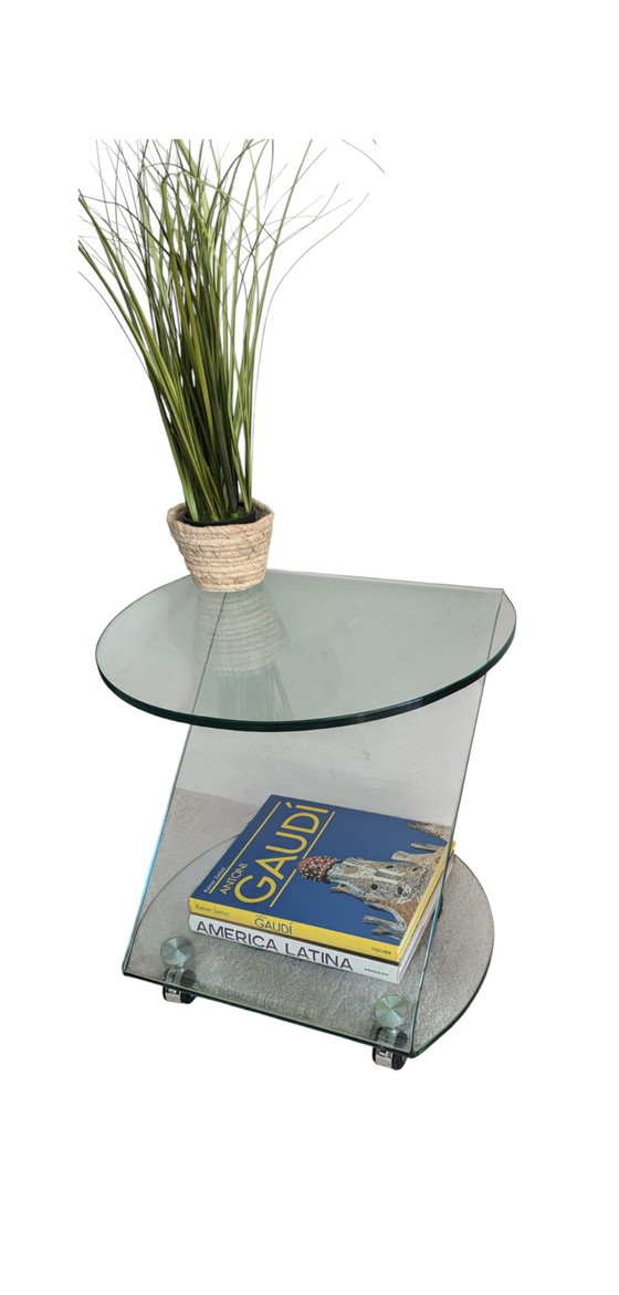 Image 1 of Space Age Glass Design Side Table With Wheels