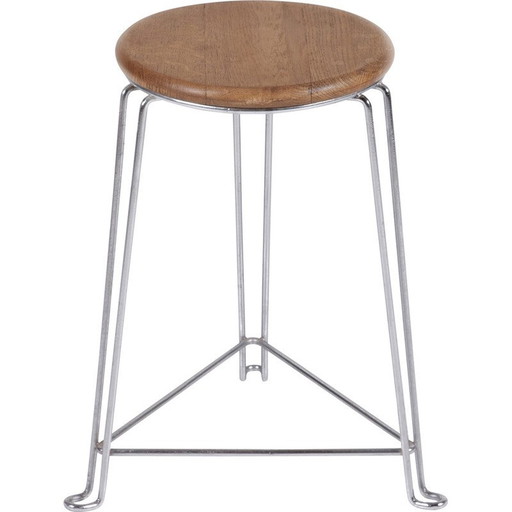 Vintage industrial stool in birch wood and steel wire by Jan Van Der Togt for Tomado, 1960