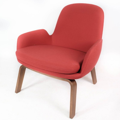 Vintage armchair with legs of walnut and upholstered with red fabric for Normann Copenhagen
