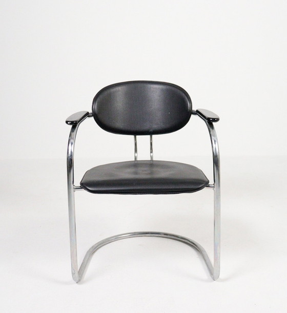 Image 1 of 4x Effezeta faux-leather and wood cantilever chairs 1980 Italy