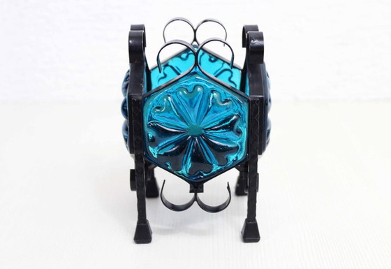 Image 1 of Beautiful candlestick in iron and blue glass