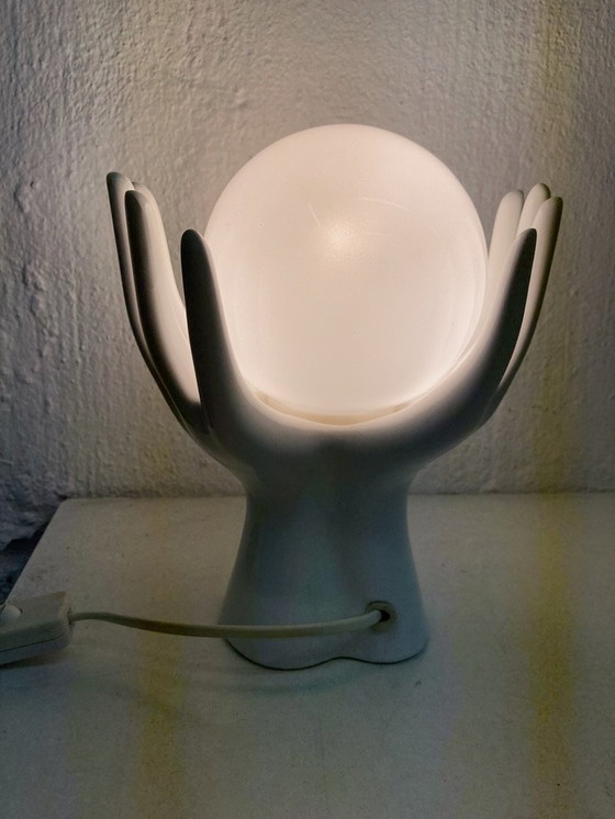 Image 1 of Ceramic glass table lamp ball in 2 hands 80s design