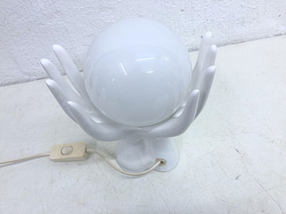 Image 1 of Ceramic glass table lamp ball in 2 hands 80s design