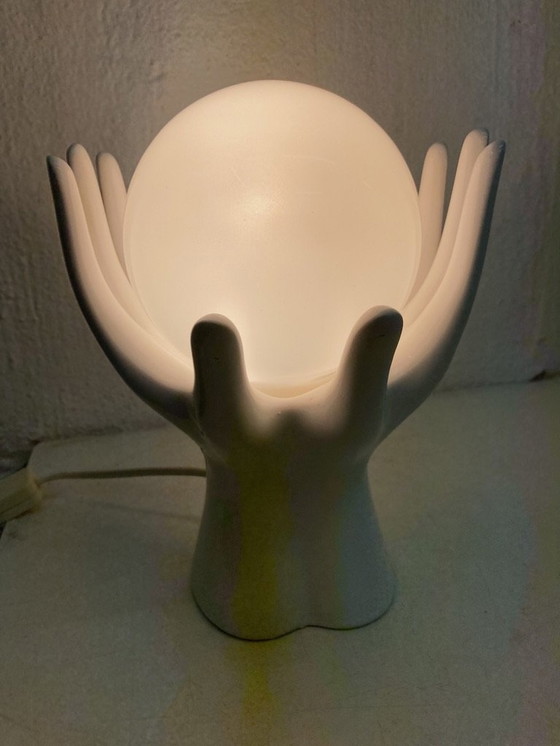 Image 1 of Ceramic glass table lamp ball in 2 hands 80s design