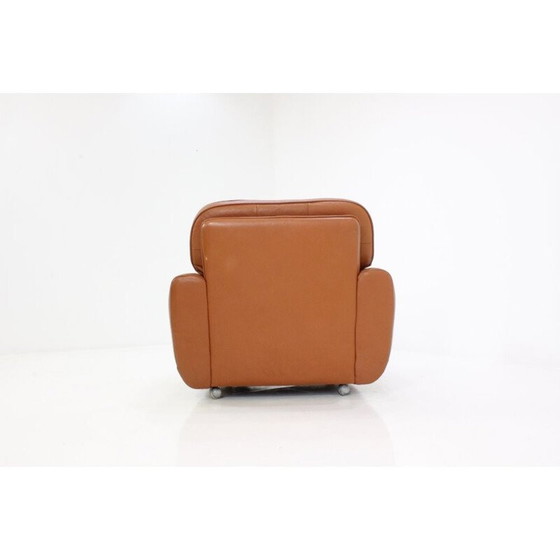 Image 1 of Sillón de cuero marrón claro de mediados de siglo con ruedas - década de 1970