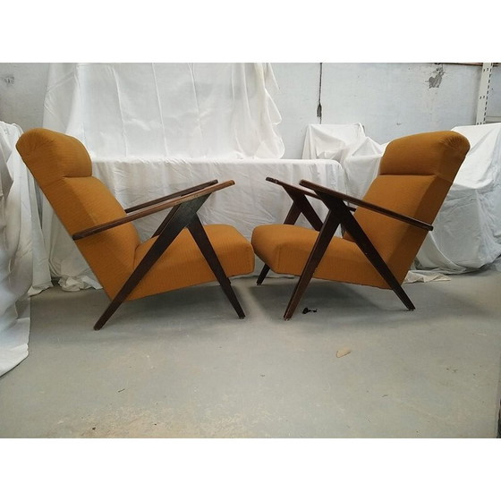 Image 1 of Coppia di poltrone vintage in legno e tessuto, anni '50-'60