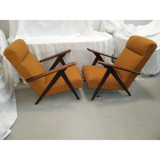 Image 1 of Coppia di poltrone vintage in legno e tessuto, anni '50-'60
