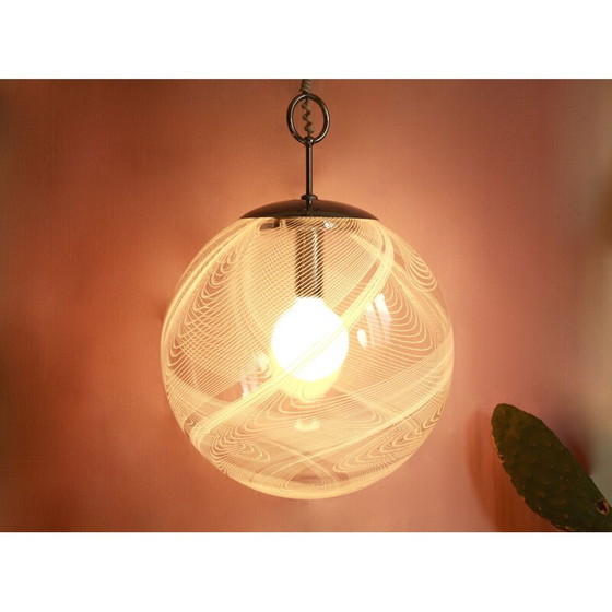 Image 1 of Vintage wave suspension with murano glass sphere by Lino Tagliapietra, Italy 1970