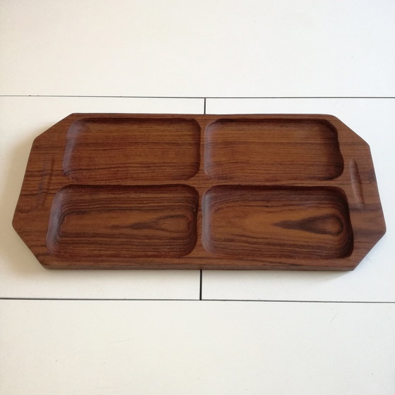 Image 1 of Solid Teak 4 Compartment Serving Tray