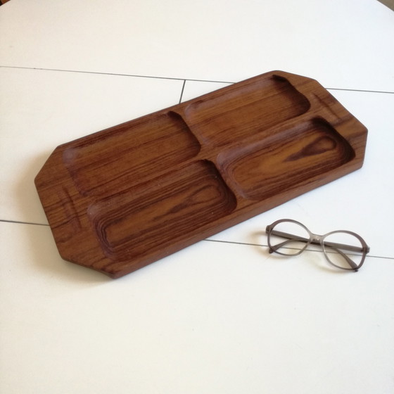 Image 1 of Solid Teak 4 Compartment Serving Tray