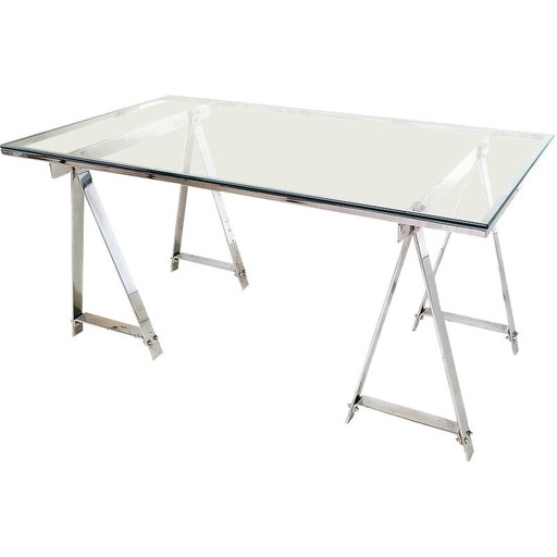 Mid-century dining table in chrome and glass, Italy 1970s