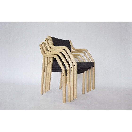 Image 1 of Set of 4 vintage dining chairs with armrests by Gražina Tulevičienė for Vilniaus Baldų Kombinatas, 1970s