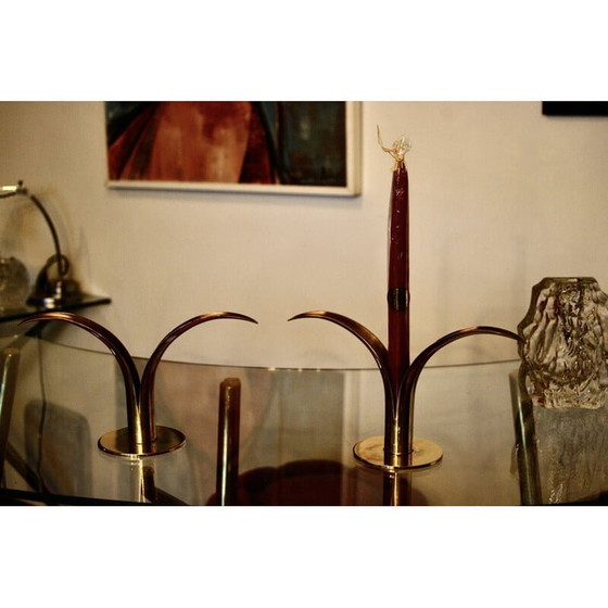 Image 1 of Pair of vintage brass candlesticks by Ivar Alenius-Bjork for Ystad Metal, Sweden 1939s
