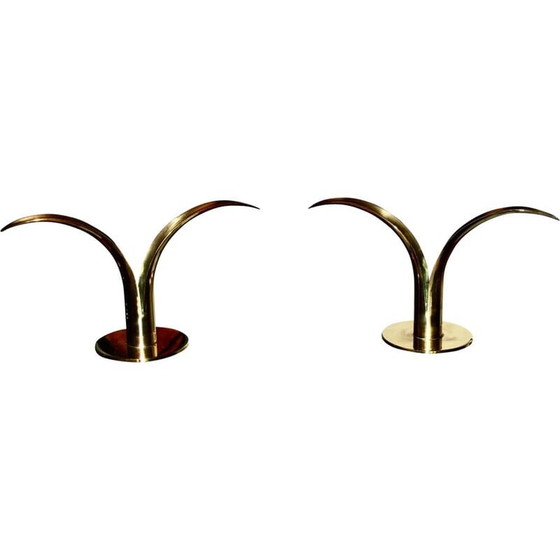Image 1 of Pair of vintage brass candlesticks by Ivar Alenius-Bjork for Ystad Metal, Sweden 1939s