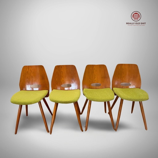 Set of 4 original Lollipop chairs by Antonin Suman - green