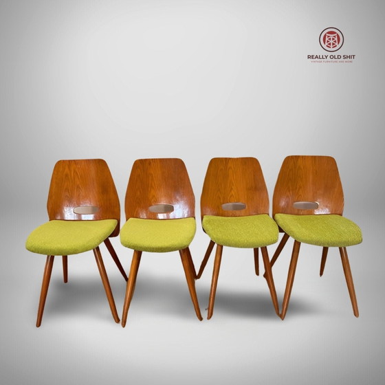 Image 1 of Set of 4 original Lollipop chairs by Antonin Suman - green