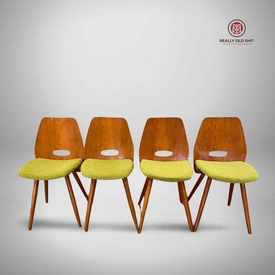 Image 1 of Set of 4 original Lollipop chairs by Antonin Suman - green