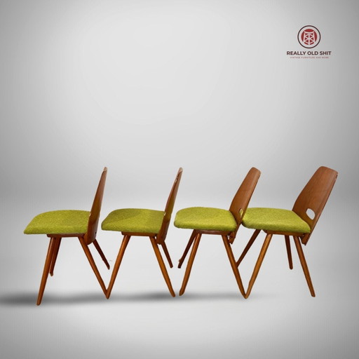 Set of 4 original Lollipop chairs by Antonin Suman - green