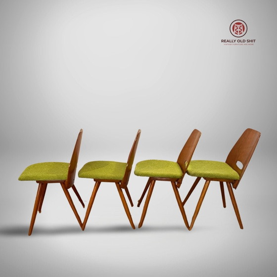 Image 1 of Set of 4 original Lollipop chairs by Antonin Suman - green