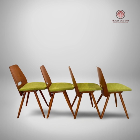 Image 1 of Set of 4 original Lollipop chairs by Antonin Suman - green