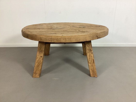 Image 1 of Beautiful Solid Oak Round Brutalist Coffee Table