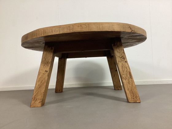 Image 1 of Beautiful Solid Oak Round Brutalist Coffee Table