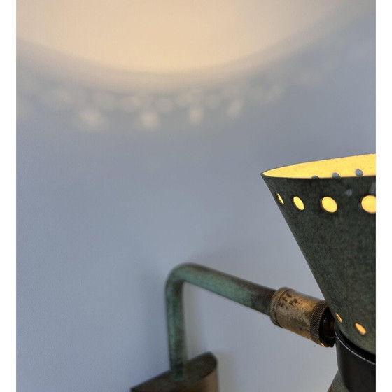 Image 1 of Lampada da parete vintage regolabile in ottone e verde patinato, Italia 1950