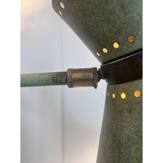 Image 1 of Lampada da parete vintage regolabile in ottone e verde patinato, Italia 1950