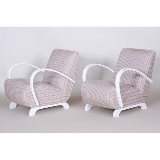 Image 1 of Pair of vintage white Art Deco beechwood armchairs, Czechia 1930s