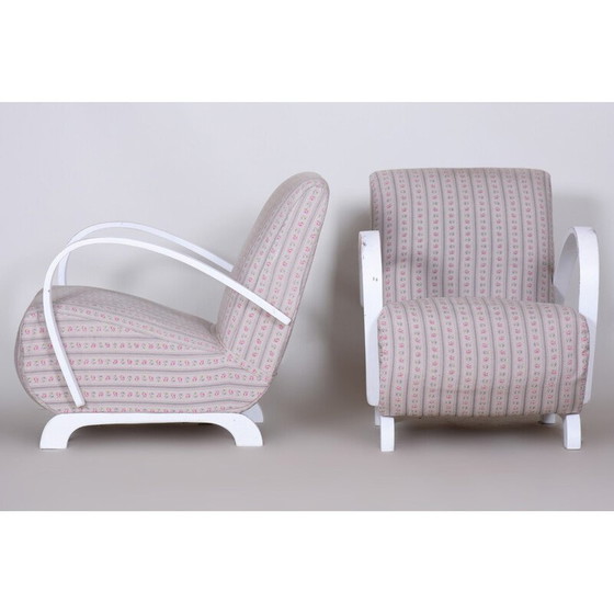 Image 1 of Pair of vintage white Art Deco beechwood armchairs, Czechia 1930s
