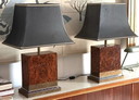 Pair of burl and copper table lamps by Jean Claude Mahey 