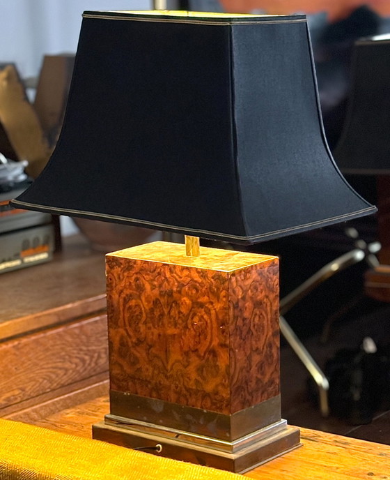 Image 1 of Paire de lampes de table en loupe et cuivre par Jean Claude Mahey