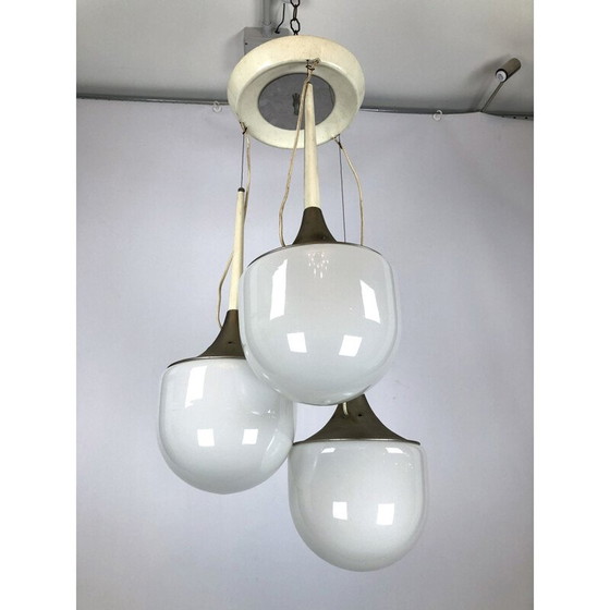 Image 1 of Vintage glass and metal chandelier, Italy 1970