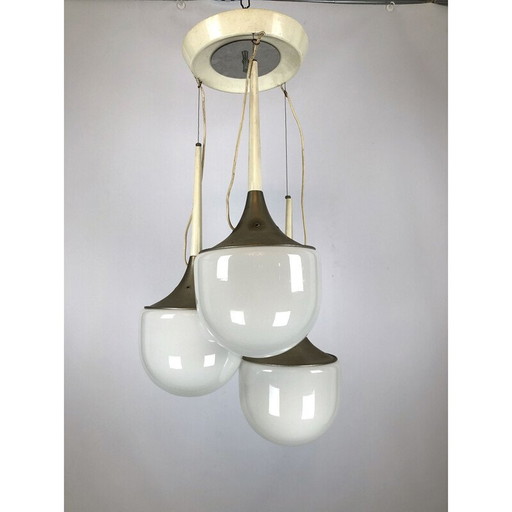 Vintage glass and metal chandelier, Italy 1970