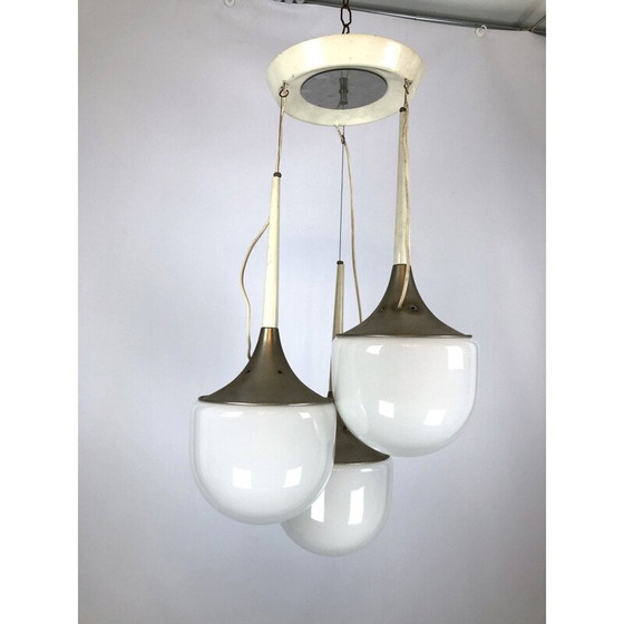 Image 1 of Vintage glass and metal chandelier, Italy 1970