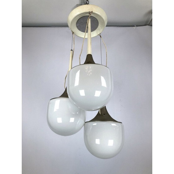 Image 1 of Vintage glass and metal chandelier, Italy 1970