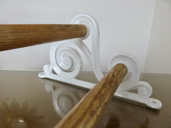 Image 1 of Antique Enameled Cast Iron Art Deco Towel Holder